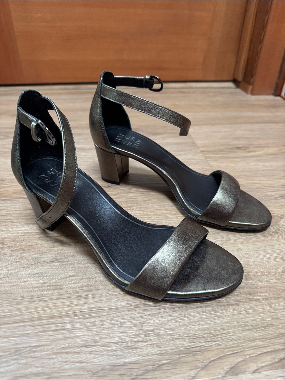 Naturalizer Bristol Metallic green Bronze Ankle-Strap Block Heel Sandals